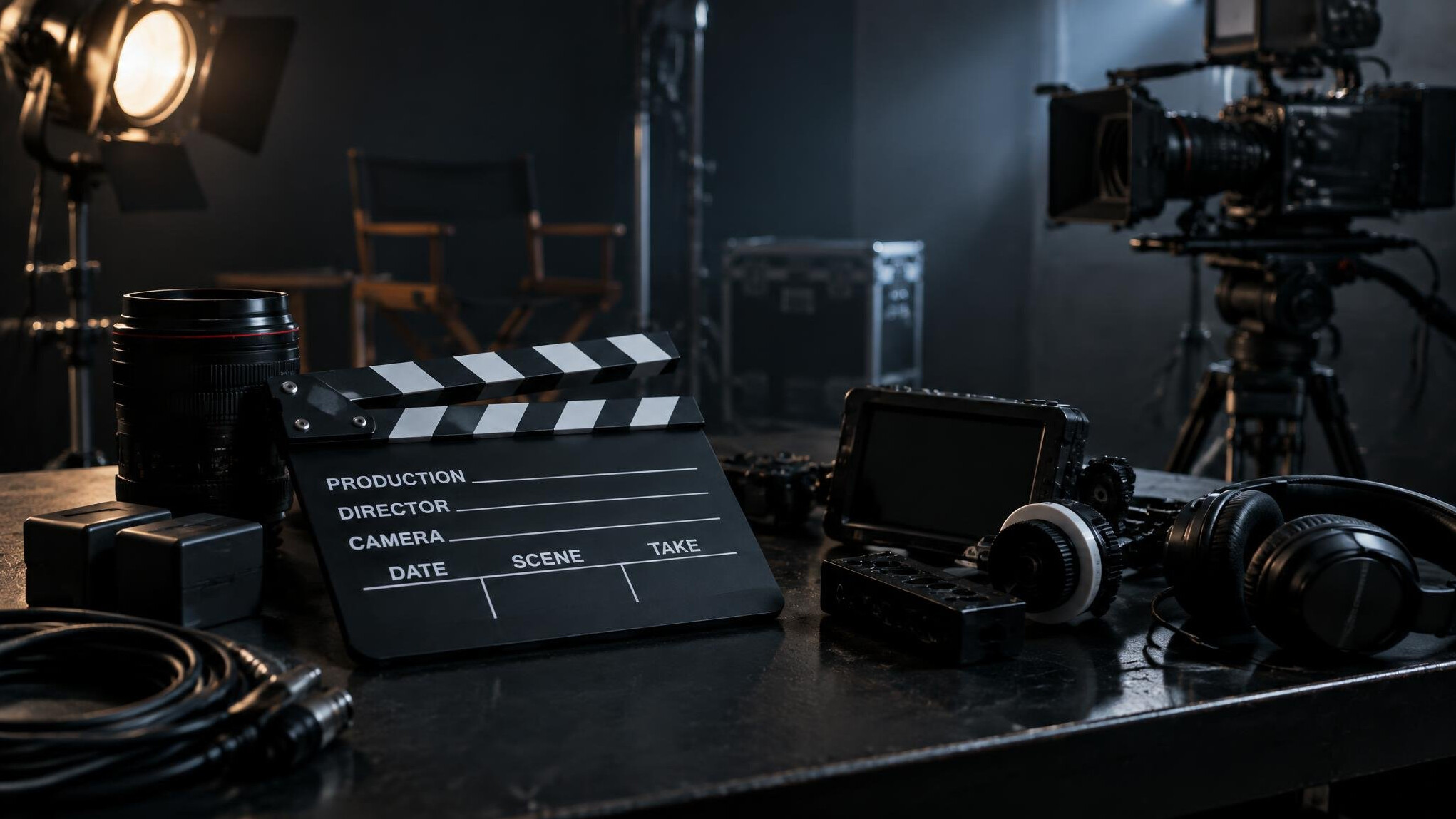 Film and broadcast equipment on a studio set