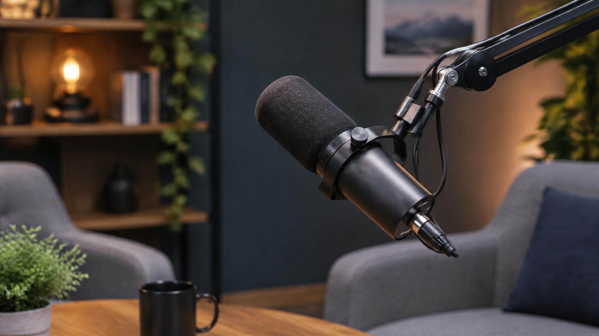 Professional studio microphone ready for an interview